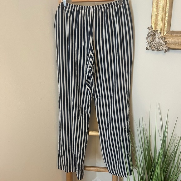 Figue 100% Silk Wide Leg Striped Pants, Navy Blue & White, Womens Size Large - Picture 2 of 7